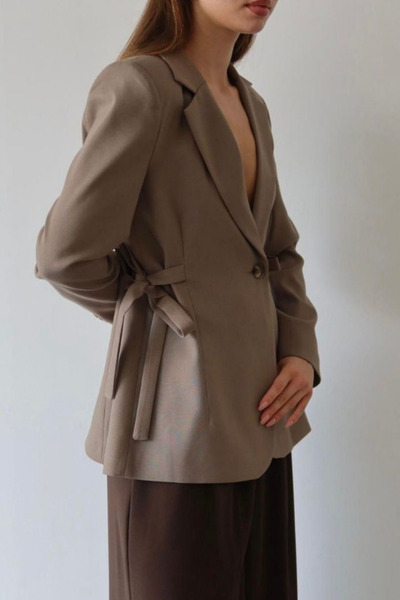 thesunfyre Women's Premium Quality Side Lace-Up Lined Double Fabric Blazer Jacket