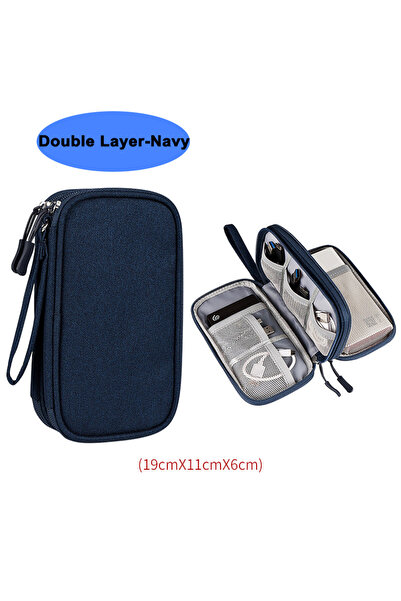 Choice Double Layer-Navy Waterproof Cable Storage Bag Digital Electronic Orga...