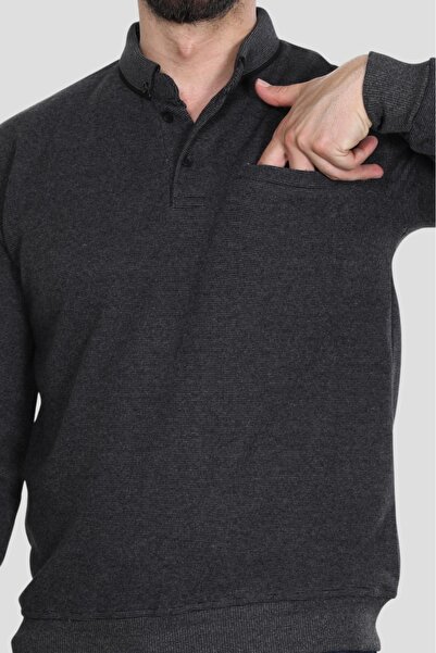 HEDEFNUR TEKSTİL Men's Polo Collar Regular Fit Thessaloniki Knitted Patterned Burgundy Sweatshirt with Pockets