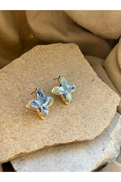 nunu takı أقراط على شكل أوراق الشجر باللون الأزرق