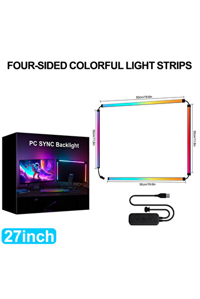 Choice 27 بوصة - 4 جوانب شريط إضاءة RGB متزامن للألعاب إضاءة خلفية لشاشة الكم...