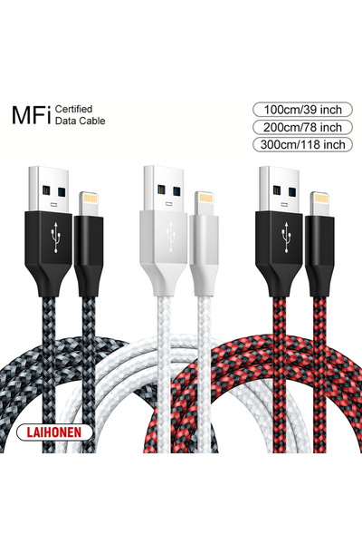 Choice 3 متر 3 قطع كابل USB لخلط الألوان LAIHONEN لهاتف iPhone 5 6 7 8 Plus X...