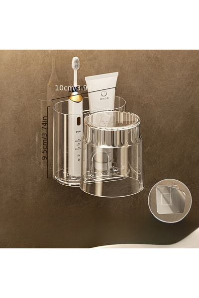 Choice أبيض - 2 قطعة 2 قطعة/مجموعة حامل فرشاة أسنان مع كوب غسول فم، رف تخزين فرشاة أسنان مثبت على الحائط، حمام