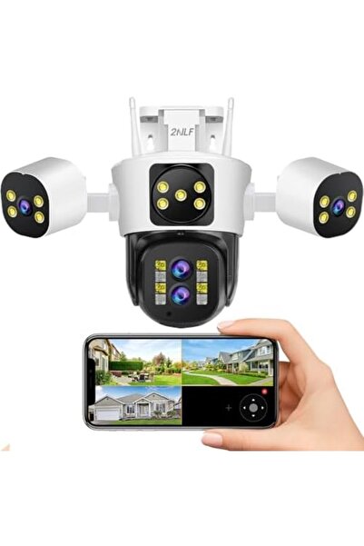 Generic 2NLF 4MP Outdoor Security Camera with 4 Lenses, PTZ Security Camera Wireless with 360° View, 10X Zo