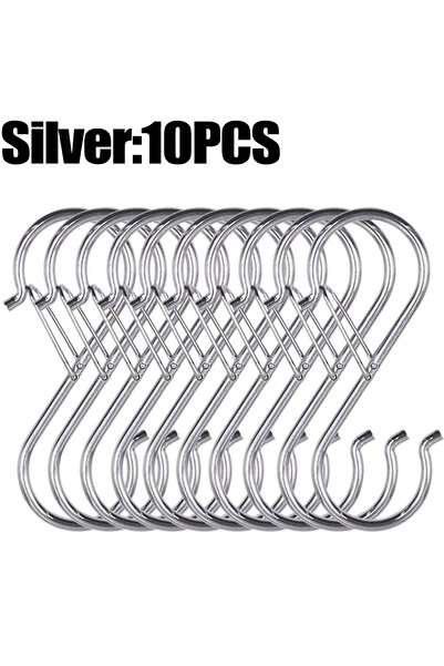 Choice فضي - 10 قطع معدنية على شكل حرف S مع خطاف زنبركي رف أواني المطبخ مناشف...