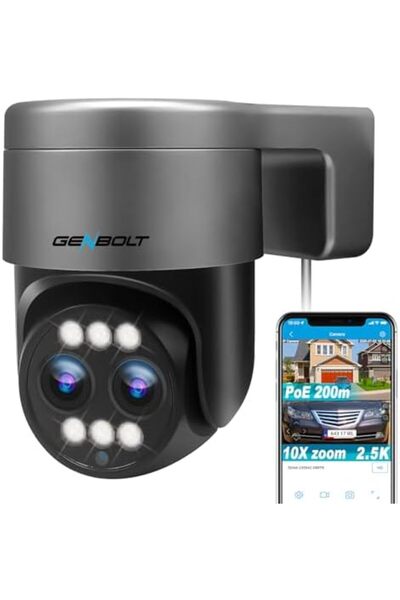 GENBOLT PTZ WiFi Security Camera Outdoor 2.5K, CCTV Home Surveillance Camera with 10X Hybrid Zoom, D