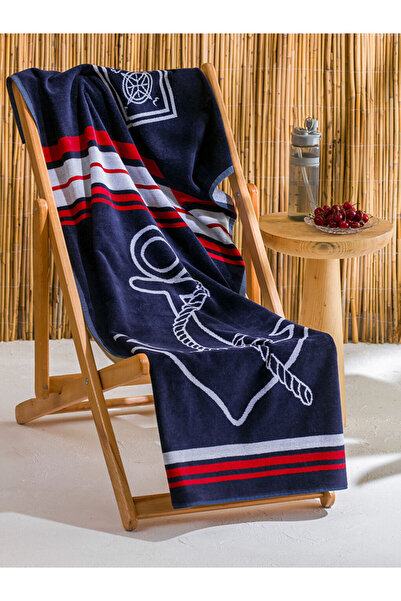 LC Waikiki Navy Blue Anchor Printed Men's Beach Towel 70X150 cm