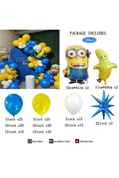 Miniso Other 1Set 149pcs Minions Banana Theme Balloons Arch Wreath Kit Blue Yellow Latex Balloon Boy Girls