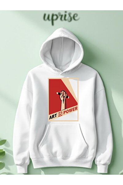 Vordevia سويت شيرت قطني كبير الحجم مطبوع عليه "Art Is Power" بثلاث خيوط