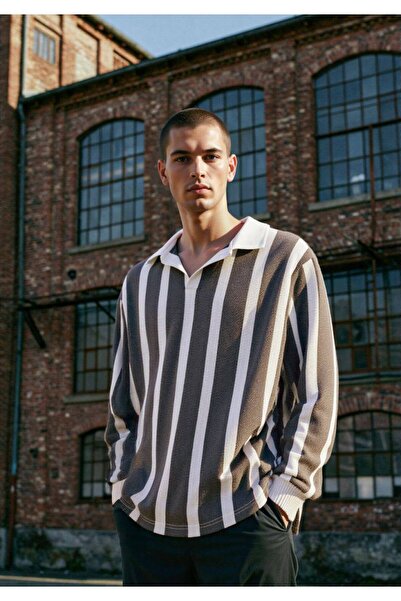 MATTİMODA Jakarlı Polo Yaka Gri Sweatshirt