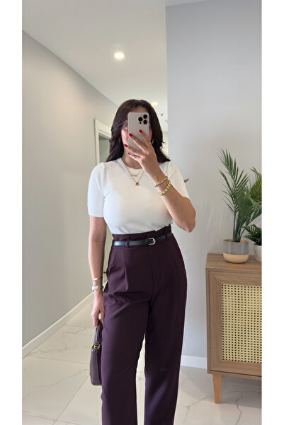 BİRCANÇİL Dlvin Ross Ecru Crew Neck Short Sleeve T-Shirt Blouse