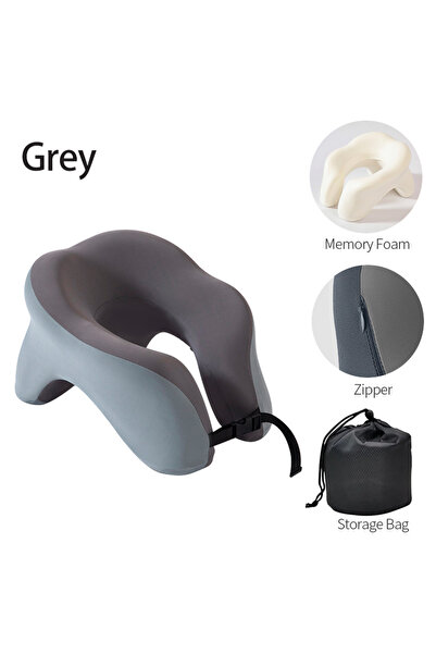 Choice وسادة رقبة سفر رمادية من الإسفنج المرن على شكل حرف U على شكل حلزون لدعم الرقبة أثناء السفر قابلة للتعديل ومحمولة