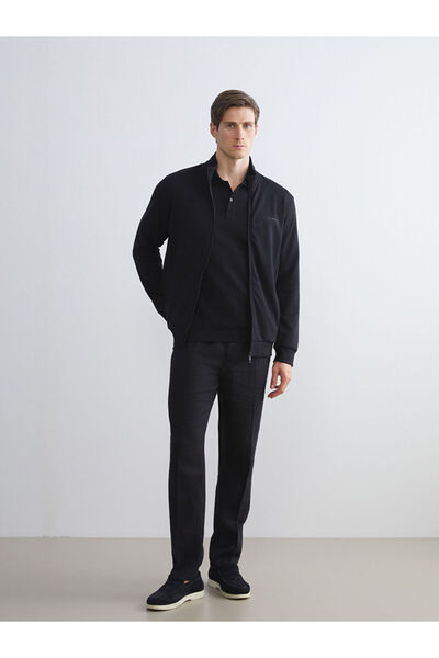 LC Waikiki Black Comfortable Fit Stand Collar Men's Zippered Sweatshirt