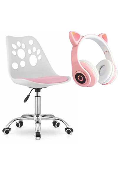 Mercaton Scaun de birou cu 5 roți din cauciuc + căști roz