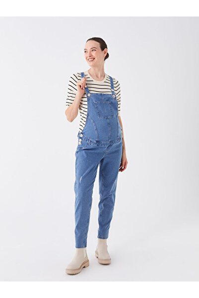 LC Waikiki İndigo Kare Yaka Düz Askılı Hamile Jean Salopet