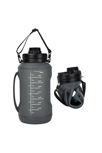 Choice زجاجة مياه قابلة للطي سعة 2.0 لتر باللون الرمادي مع مقبض وقشة سعة كبير...