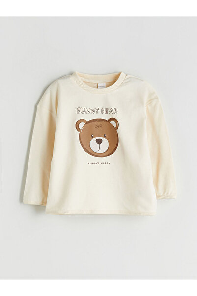 LC Waikiki Beige Crew Neck Baby Boy Sweatshirt and Pants 2-Piece Set