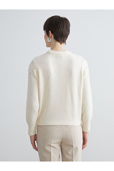 LC Waikiki Λαμπερές επιλογές από το Shining Store | Γυναικείο πλεκτό πουλόβερ με λαιμόκοψη με πέτρες