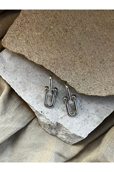 nunu takı Silver Color Snap Chain Earrings