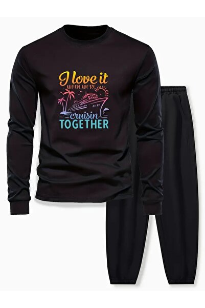 Cevval Children's Printed Crew Neck Sweatshirt and Sweatpants Set 3 Thread Raster for Autumn/Winter