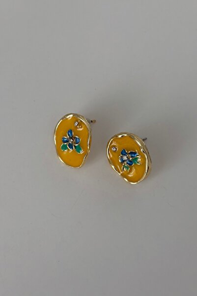 Lavian Accessories Gold Pembe Çiçek Vintage Küpe