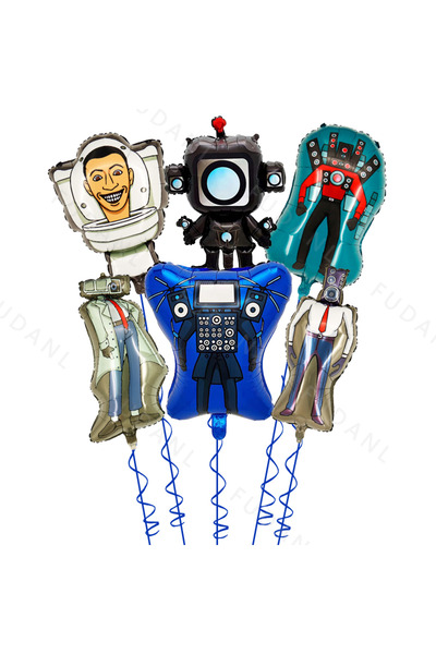Miniso As picture 6pcs Skibidi Toilet Theme Balloons Toilet Man Foil Balloons Kids Boys Birthday Party Funn