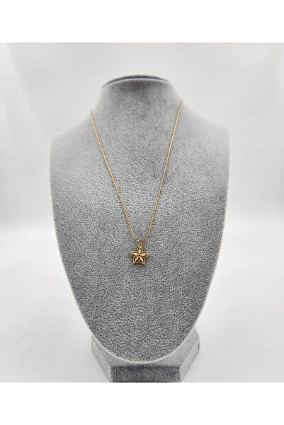 İnci Mercan Bujiteri Yonca Motifli Taşlı Çelik Kolye - Gold