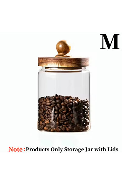 Choice M Glass Food Storage Jar with Wood Lid Airtight Sealed Clear Container...
