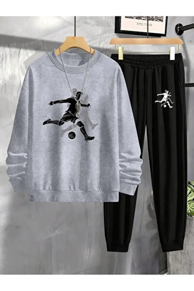 Cevval Дитячий принтований велосипедний комір Світшот і спортивний костюм 3 нитки Шардон для осені/зими