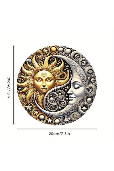 HELLOYOUNG 20X20cm TYA1623 Sun and Moon Metal Wall Art - Dual-Tone Celestial ...