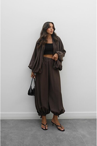 Havoş Hnědé šněrovací kalhoty Shalwar