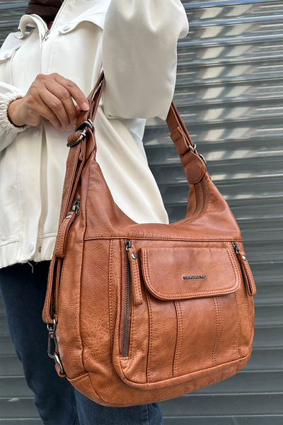 Just Polo Original Women's Multi-Compartment Washable Leather Backpack and Shoulder Bag