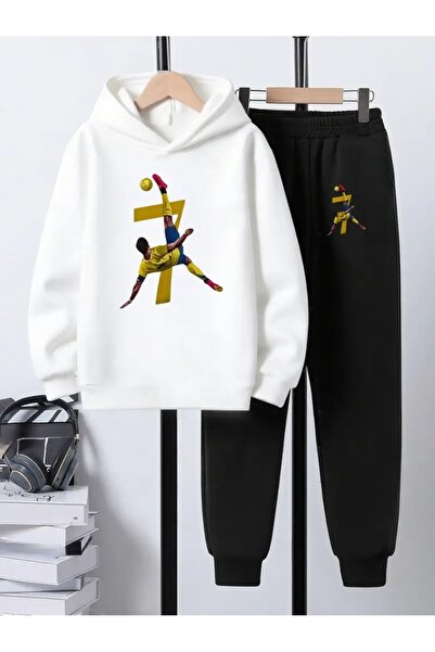 Cevval Children's Printed Hooded Sweatshirt and Sweatpants Set 3 Thread Raster for Autumn/Winter