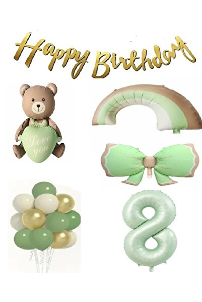 DÜVENCİ TİCARET Set de baloane cu fundă verde retro și baloane din folie curc...