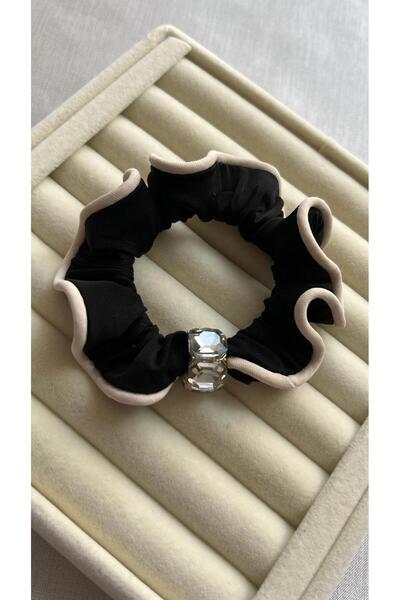ZRN AKSESUAR Black Rubber Buckle with Nude Pink Spacer Detail and Stylish Buckle with Pearl Beads