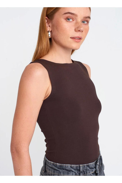 mısstresa boutıque Boat Neck Sleeveless Brown