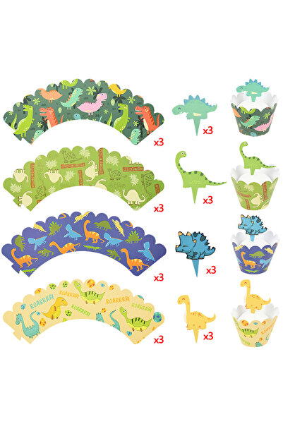 Choice B02 12 مجموعة زينة كب كيك لحفلة الديناصورات مستلزمات حفلة عيد ميلاد ال...
