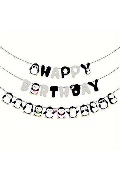 Choice زينة حفلة عيد ميلاد البطريق الأسود تشمل لافتة عيد ميلاد سعيد البطريق م...