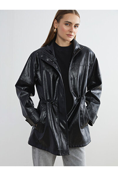 LC Waikiki MG TREND'EN LCW WAIKIKI Siyah Dik Yaka Oversize Kadın Deri Görünüm...