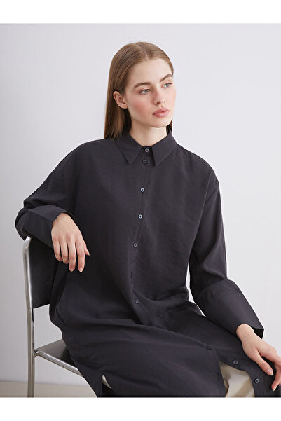 LC Waikiki Anthracite Oversize Modal Blended Women's Shirt Tunic