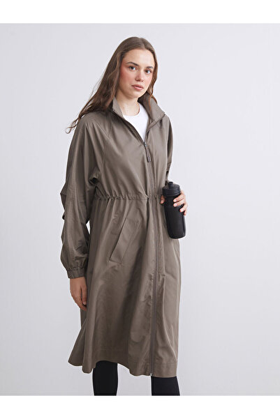 LC Waikiki Beige Mock Neck Oversized Women's Raincoat