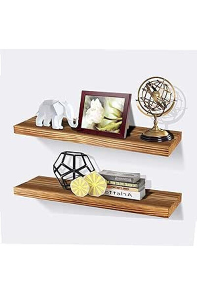 Booboost Set of 2 shelves, brown/black, wood, 42x14.5x2.5cm