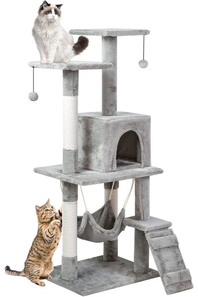 SKY TOUCH SKY-TOUCH Cat Tree Tower｜Durable Cat Condo with Sisal Scratching Posts｜Cozy Cat House｜Ladder &