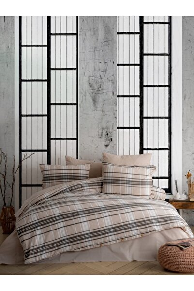 Dovira Set de lenjerie de pat din bumbac cu carouri cappuccino (fără cearșaf)...