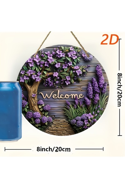 Choice لافتة ترحيب MULTI Classic بتصميم إكليل من اللافندر قلادة خشبية للباب م...