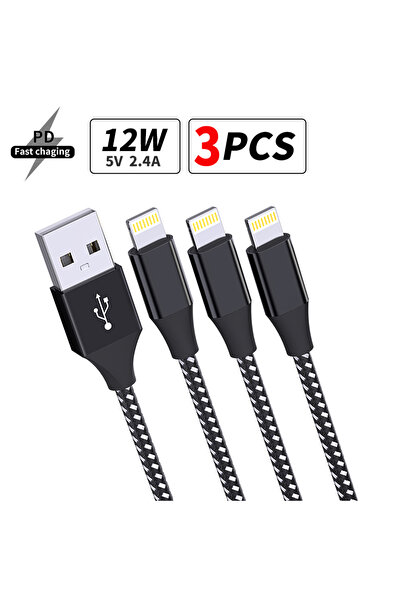 Choice 1 متر 3 قطع أسود LAIHONEN 3 حزم كابلات شحن سريع معتمدة من MFi لشحن أجه...