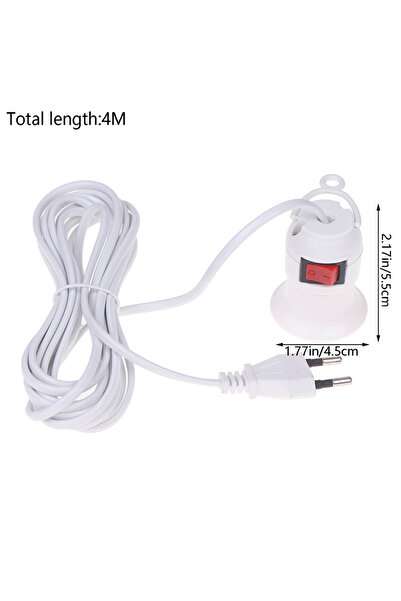 Choice كابلات كهربائية بيضاء بطول 400 سم ومقبس EU وحامل قاعدة مصباح E27 مع مفتاح لتركيب مصابيح LED المعلقة