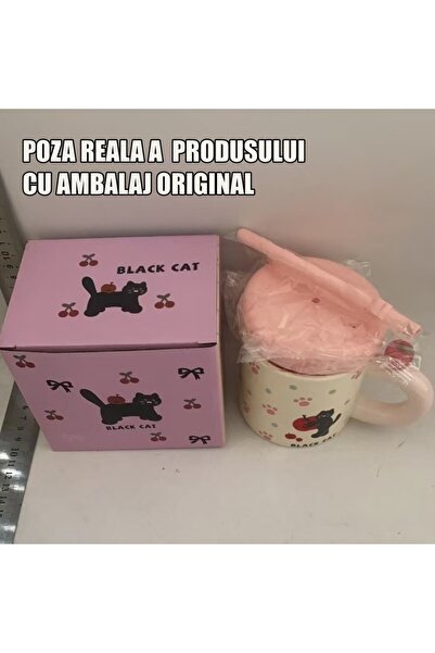 Flippy Ceramic Mug with Lid and Straw - Pink Silicone, 380 ml, Model Cute D