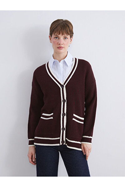 LC Waikiki Season Deals from Rmz Clothing Burgundy V-Neck She Striped Detail ...