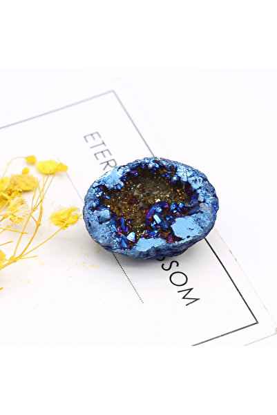 Choice 30-35 مم أزرق 1 قطعة عقيق طبيعي مطلي بالكهرباء كهف بلوري خام حجر عاري عرض A